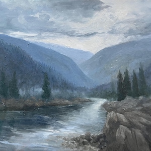 Original landscape oil painting - Mountain River