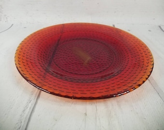 Vintage Ruby Red Glass Textured OVAL HOBNAIL Dinner Lunch Plate 10 Inches