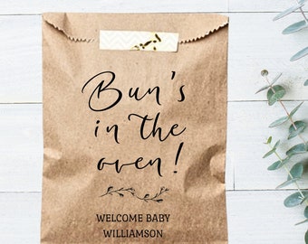 Buns in the Oven Bags, Baby Shower Donut Bags, Personalized Gender Reveal bags, Buns in the oven favor or candy bags, Baby Shower Treat Bags