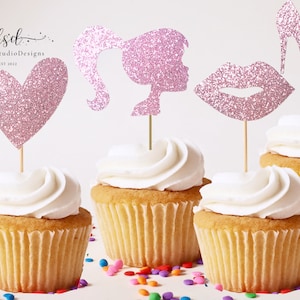 Fashion Doll Pink Cupcake Toppers, Doll head and accessories toppers, Pink Doll Birthday Toppers, Lets Go Party Cupcake Toppers, Girl Pink