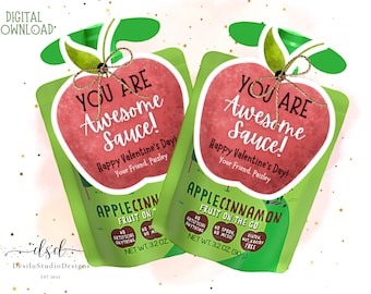 Applesauce Valentine Tags | Printable Classroom Favor (Digital Download)