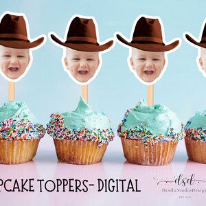 Topper per cupcake da cowboy, rodeo da cowboy, cappello per toppers per cupcake, toppers per cupcake fai da te, decorazioni per feste di compleanno da cowboy, topper per cupcake western