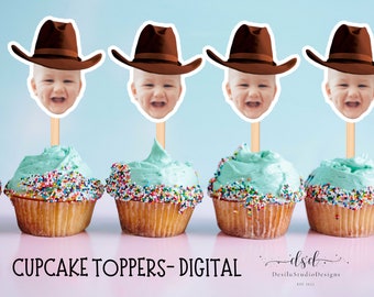 Custom Cowboy Cupcake Toppers, Rodeo Birthday Party Decor (Digital File)