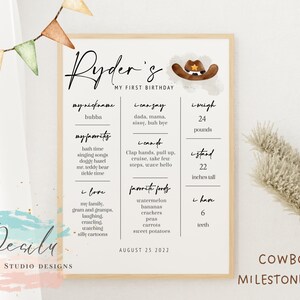 Cowboy, My 1st Rodeo Birthday Milestone Sign First Year , Our Little Cowboy is One, Wild West Birthday Editable Template, Instant Download,