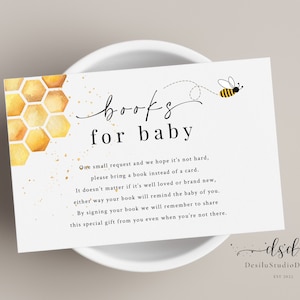 Bumble Bee-boeken voor baby Sjabloon voor babyshower, wat wordt babybij?  Afdrukbaar inlegvel, babyshower voor stellen, verzoekkaart babyboeken