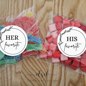 SEINE und IHRE Lieblings-Hochzeitskreis-Aufkleber und -Taschen, Hochzeits-Süßigkeiten, Süßigkeitstaschen, Favor Bonbons, 20 Stück