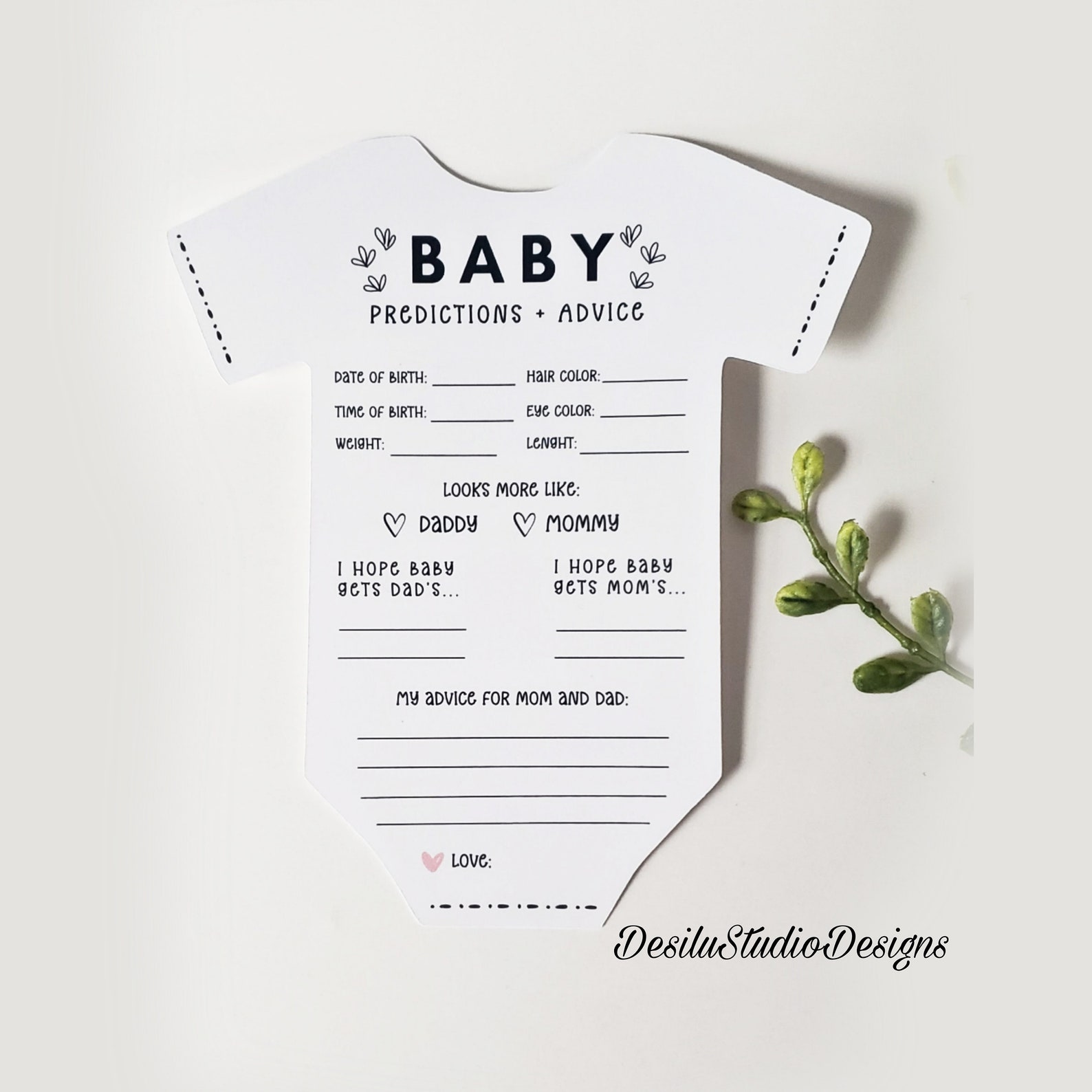 Onesie Shaped Baby Prediction and Advice Cards, Gender Neutral Baby