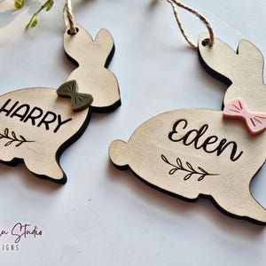 Easter Basket Name Tag Bunny with bow name Tag Easter Basket Tags Wood Tag Custom Easter Tags Easter Bunny Name Tag Kids Wood Bunny Name Tag
