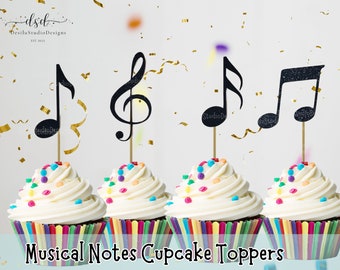 Musical Notes Cupcake Toppers, Music Notes Glitter Toppers, Black Music Notes, Silver Music Notes Cupcake Toppers, Gold Toppers