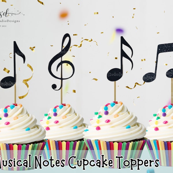 Musical Notes Cupcake Toppers, Music Notes Glitter Toppers, Black Music Notes, Silver Music Notes Cupcake Toppers, Gold Toppers