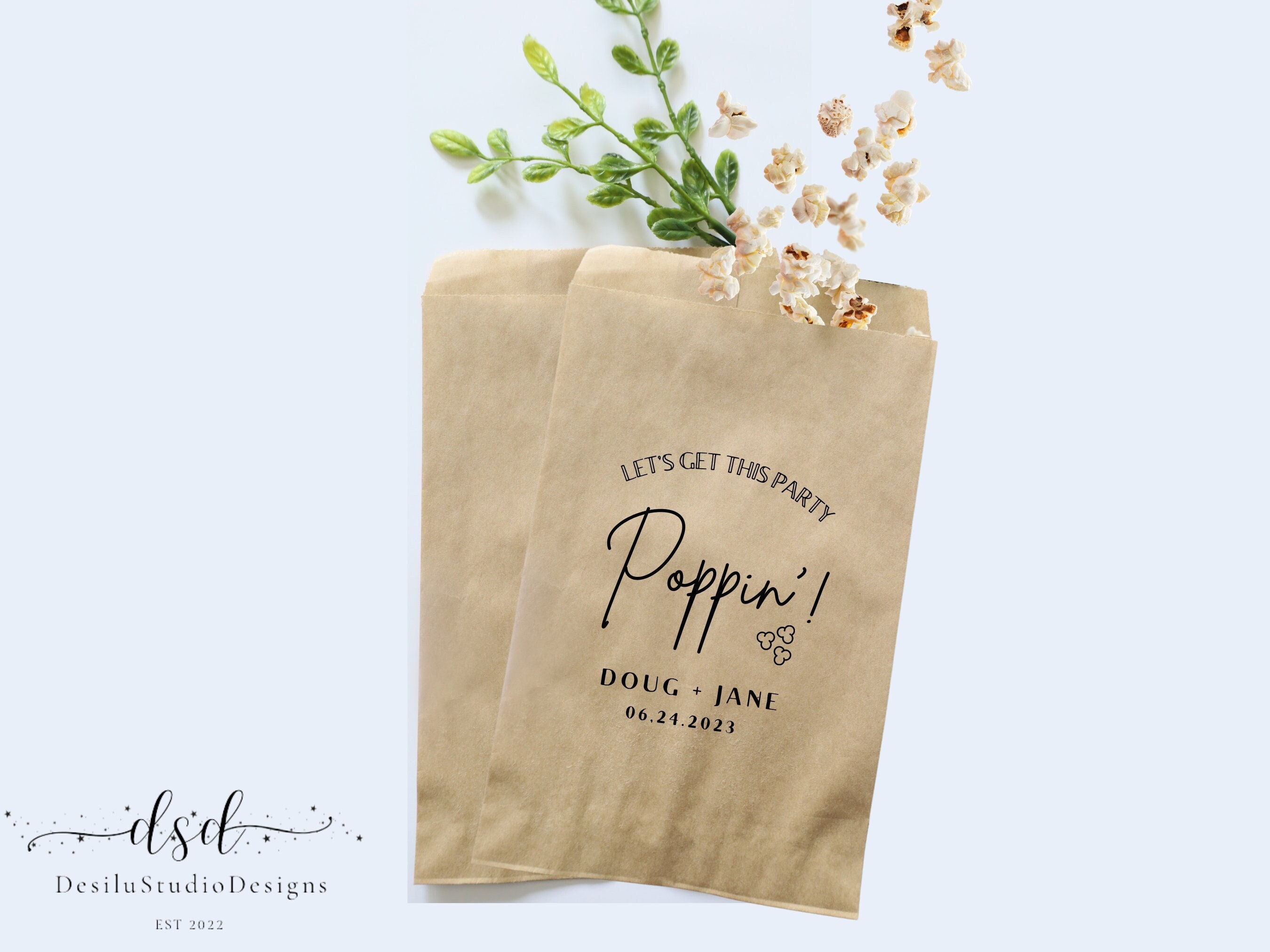 Favor Treat Bags, Wedding popcorn Bags, Wedding Favor Bag, Wedding Favors Bags, Thank you Favors, Let’s get this party poppin!, Popcorn Bags