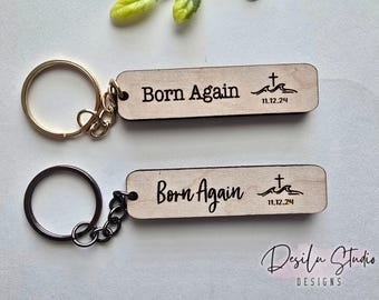 Christian Keychains Born Again keychain Baptism Gifts Adult Baptism Gift Christian Keychains Religious Jewelry Wooden Gold Teen Gift