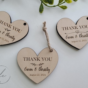 Wedding favor tags, personalized tags, heart custom engraved wood favor tags, thank you tags, gift tags, wedding favors, bridal shower tags