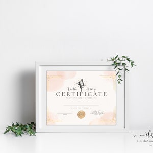 Tooth Fairy Certificate, Lost First tooth Award, Tooth Fairy Receipt, Kid Lost first tooth,Pink Glitter Fairy, Instant Download, Print Now image 3