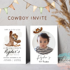 Cowboy, My 1st Rodeo Birthday Invitation, Our Little Cowboy is One, Wild West First Birthday Editable Template, Instant Download, 14698373