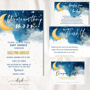 We are Over the Moon Baby | Shower Invitation Set | Baby Shower Blue |Twinkle Little Baby Shower Invite | Printable Template | Luna Moon