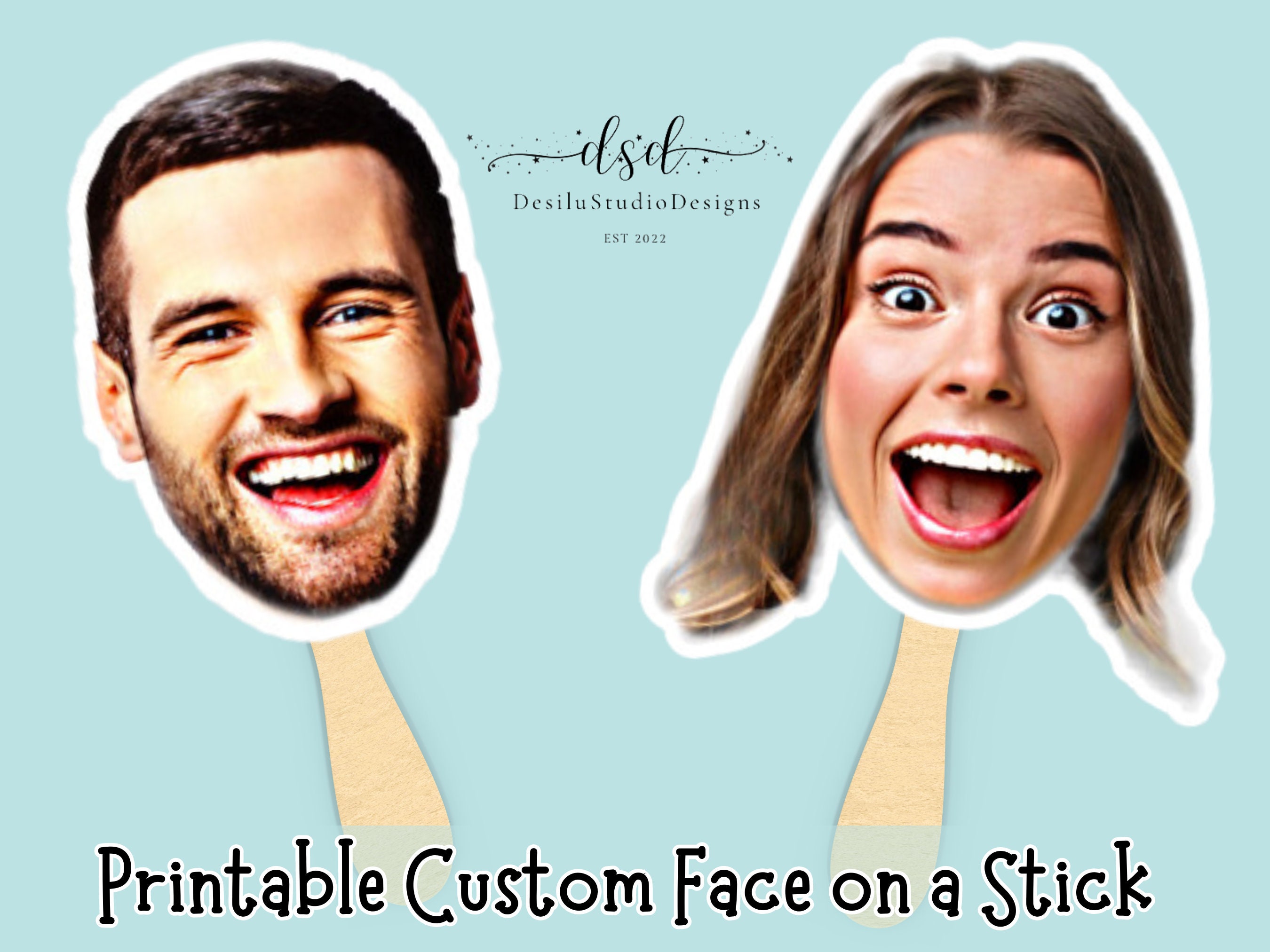 Face on a Stick Printable Digital File Face Party Decor Favor Face Fan Photo Booth Props Big