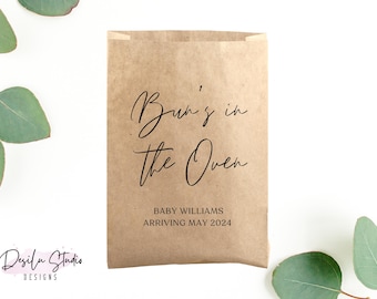 Buns in the Oven Favor Bags, Baby Shower Treat Bags, Personalized Gender Reveal bags, Buns in the oven favor or candy bags, Girl or Boy