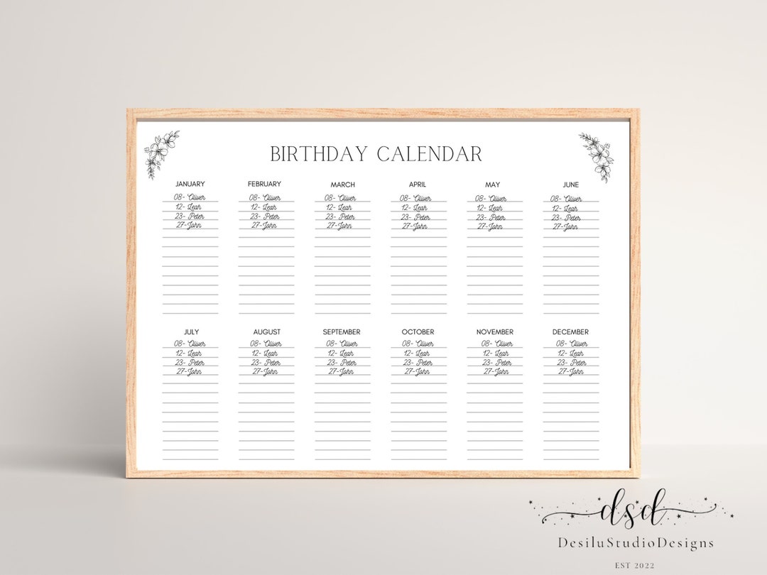 Birthday Printable Perpetual Birthday Editable Calendar Minimalist ...