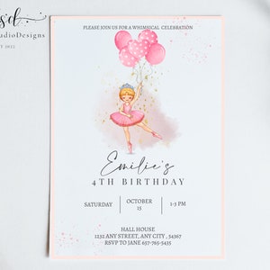 Ballerina Birthday Invitation, Instant Download, Ballerina Birthday, Pink Birthday Invitation Template, Dancing Girl Party, Ballet Party