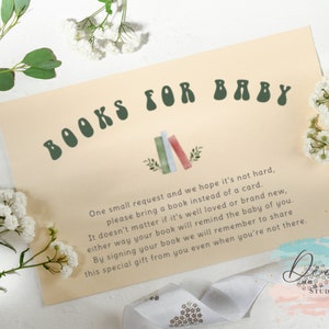 Livres pour carte d'insertion de bébé, carte de demande de livre, carte modifiable boho aquarelle, encart de carte de changement de couleur pour l'invitation, carte de demande de livre