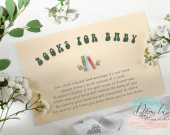 Books for baby insert card, book request card, watercolor boho editable card, color change card insert for invitation, book request card