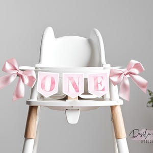 Pink Bow ‘ONE’ watercolor Birthday High Chair Banner | Pink ONE Banner | Watercolor Pink ONE High Chair Banner | First Birthday Banner
