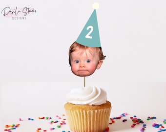 Personalized Photo Cupcake Toppers, Custom Face Party Hat Decoration