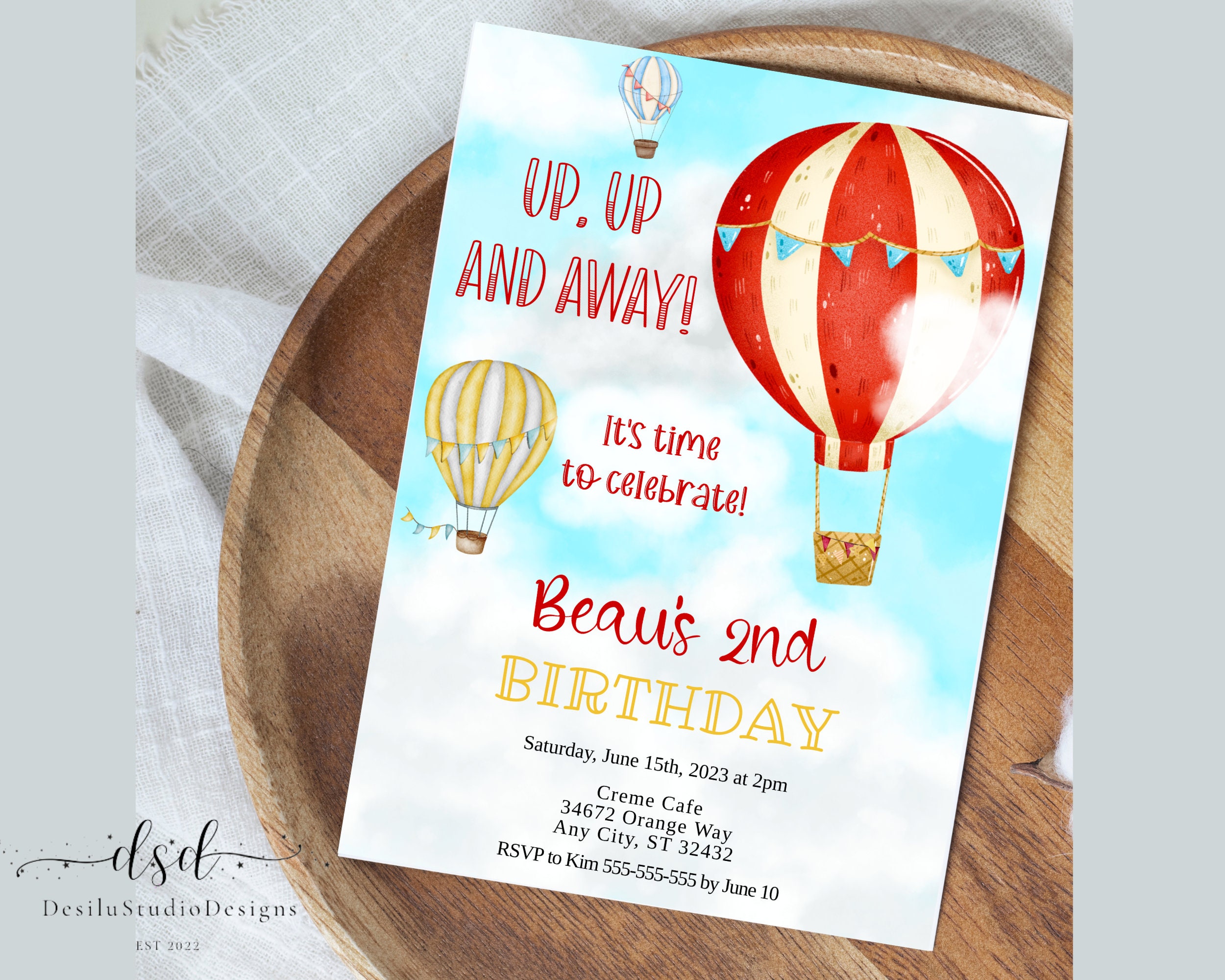 Max Air Invitations Editable Hot Air Balloon Invitation, Up, up and Away Birthday ...