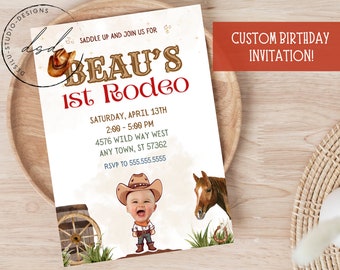 Custom First Rodeo Birthday Invitation Cowboy Birthday Invitation Printable Southwest Birthday Invites Ranch Birthday 1st Rodeo Face cowboy
