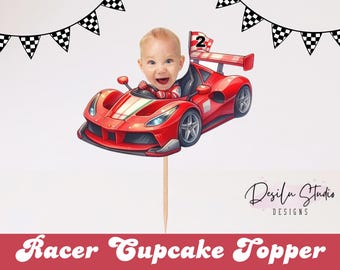Custom Photo Car Cupcake Toppers | Race Car Birthday Party