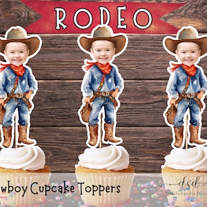 Rodeo Cupcake Topper Custom Face Photo Cowboy Cupcake Toppers Cowboy person Retirement Wild West 2nd Rodeo Party Decoration 3rd 4th 5 rodeo
