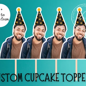 Custom Face Cupcake Toppers, Personalized Toppers, First Birthday, 30th, 21st, 50th, Bachelorette, Dog Decorations, Personalized Photo 12 Ct