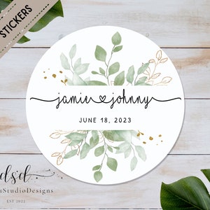 Green Gold Wedding Sticker, Personalized Thank You Sticker, Printed Wedding Celebrating Stickers, Wedding Favors Sticker, Eucalyptus Sticker
