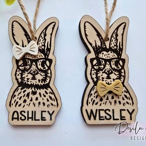 Personalized Bunny with glasses Easter Tags, Easter Basket Tags, Wood Tag, Custom Easter Tags, Easter Bunny Name Tags, Nerdy Bunny, Name Tag