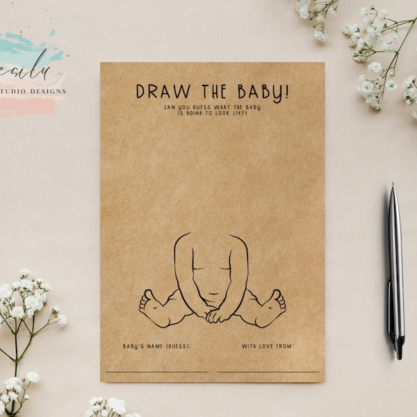 Draw the Baby Game, Baby Shower Fun Cards, Baby Shower Games Simple, Clean Modern Look, Gender Neutral Cards, Games BINGO