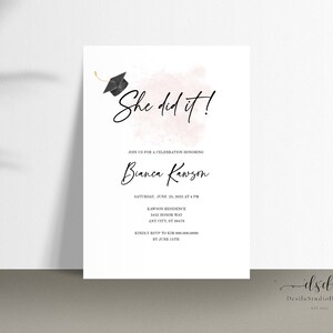 Editable She Did It! Graduation Invitation Template, Printable ...