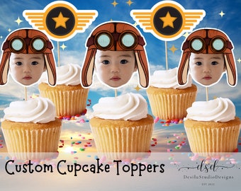 Custom Cupcake Topper Pilot Helmet Topper Aviator airplane birthday vintage airplane Birthday Party first birthday , 1st, Airplane, party