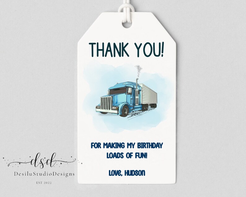 Semi Truck Editable Birthday Thank You Tag Template, Favor Tag Printable Semi Truck Birthday