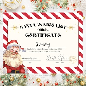 Certificato di Natale stampabile con la lista dei buoni di Babbo Natale, certificato di Natale, certificato stampabile di Babbo Natale