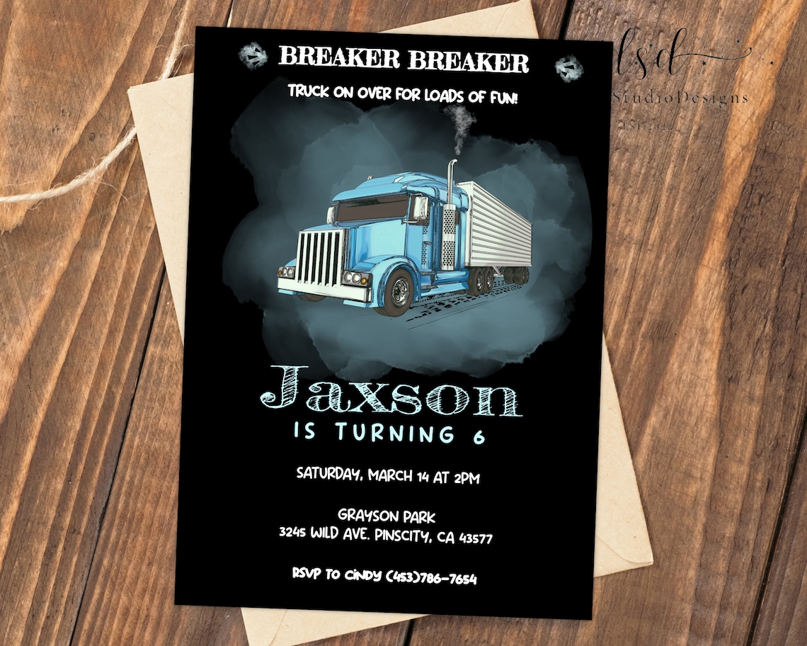 Semi Truck Editable Birthday Invitation Template Printable Etsy