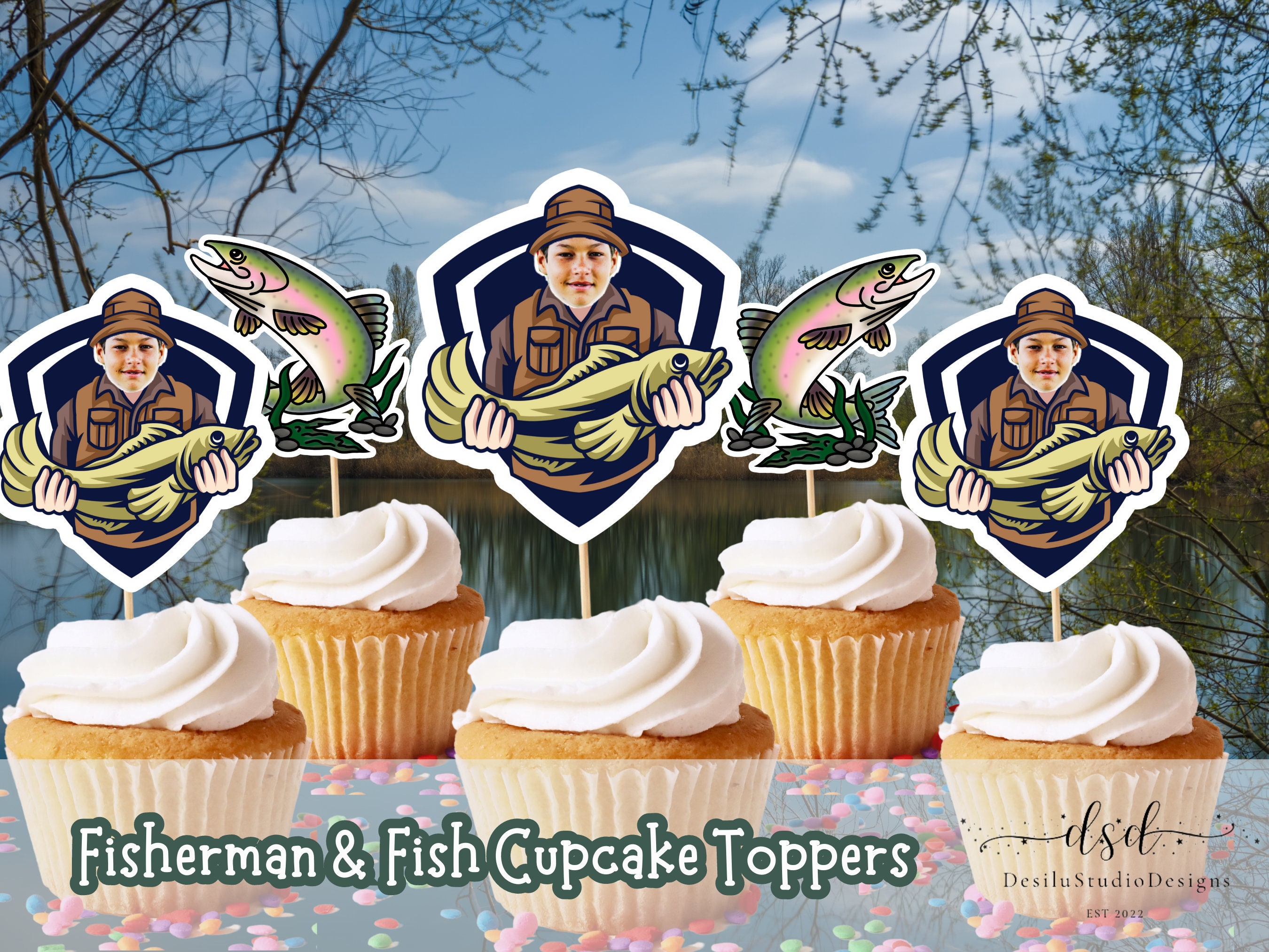 Fishing Theme First Birthday Party Bobber Cupcake Toppers Food