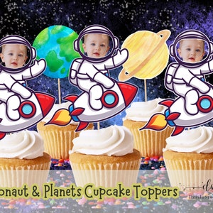 Space Astronaut Face Photo Cupcake Toppers Printable, Outer Space Cupcake Face Toppers, Planets Galaxies Toppers, Space Theme Birthday