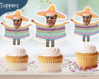 Mexican Sombrero Cupcake Toppers Fiesta photo Face Cupcake Toppers Sombrero Picture Cake Toppers Fiesta Birthday Funny Cupcake Toppers