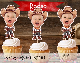 Rodeo Cupcake Topper Custom Face Photo Cowboy Cupcake Toppers Cowboy person Retirement Wild West First Rodeo Party Decoration My first rodeo
