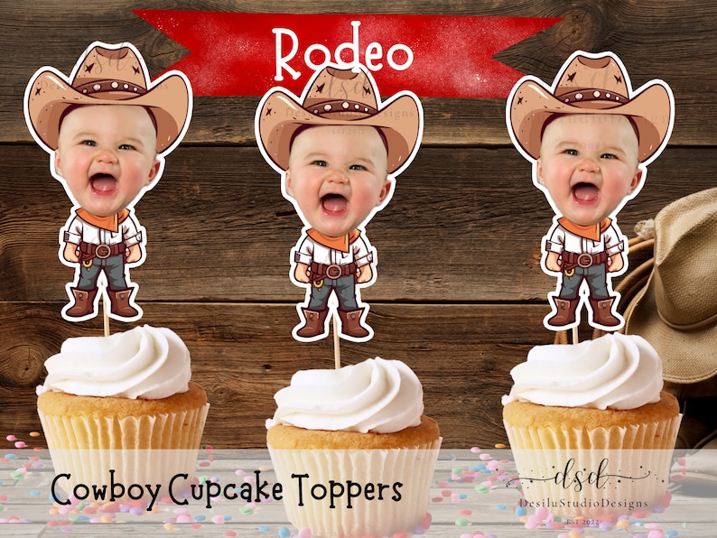 Rodeo Cupcake Topper Custom Face Photo Cowboy Cupcake Toppers Cowboy ...