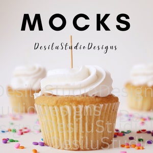 Cupcake Mock Up Photo, Cupcake Topper Mock Up, Cupcake Topper Photo Mock Up, Vanilla Frosting Cupcake Staged Photo, Bakery Front View Photos