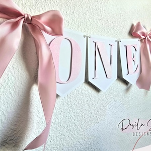 Pink Bow ‘ONE’ watercolor Birthday High Chair Banner | Pink ONE Banner | Watercolor Pink ONE High Chair Banner | First Birthday Banner