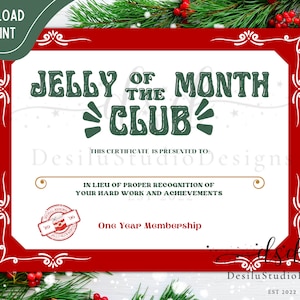 National Lampoon’s Christmas Vacation, Jelly of the Month Club Certificate, Digital Download or Printed, Red Funny Christmas, Gag Gift