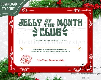 National Lampoon’s Christmas Vacation, Jelly of the Month Club Certificate, Digital Download or Printed, Red Funny Christmas, Gag Gift